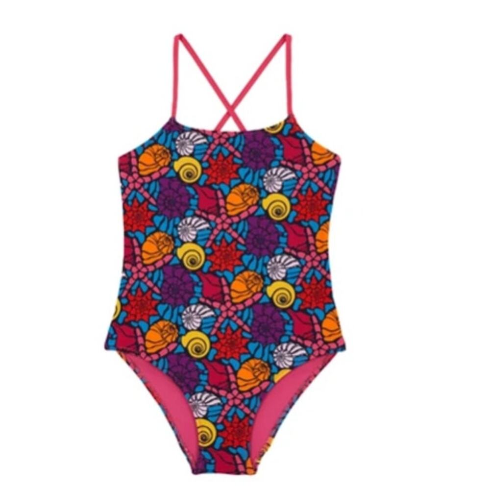 VILEBREQUIN Girls Noumea Sea Shells One-Piece Swimsuit 14ANS Blue Marine NWT